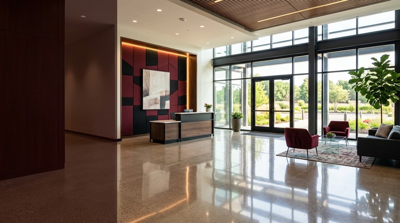 Bright welcoming commercial lobby entrance with glossy floor β Gauses Cleaning
